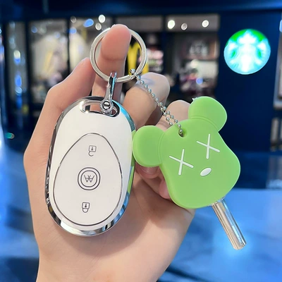 Car key bag: Bubble AM Remote Control Case - electric-car-j-smart-3-key-white-single-shell-green-door-key-set