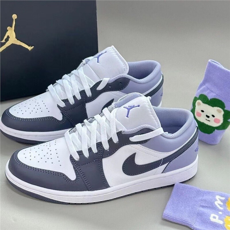 Original Putian Aj1 Retro White and Purple Smoke Gray Versatile Low-Top Casual Sneakers Unisex Trendy Skate Shoes