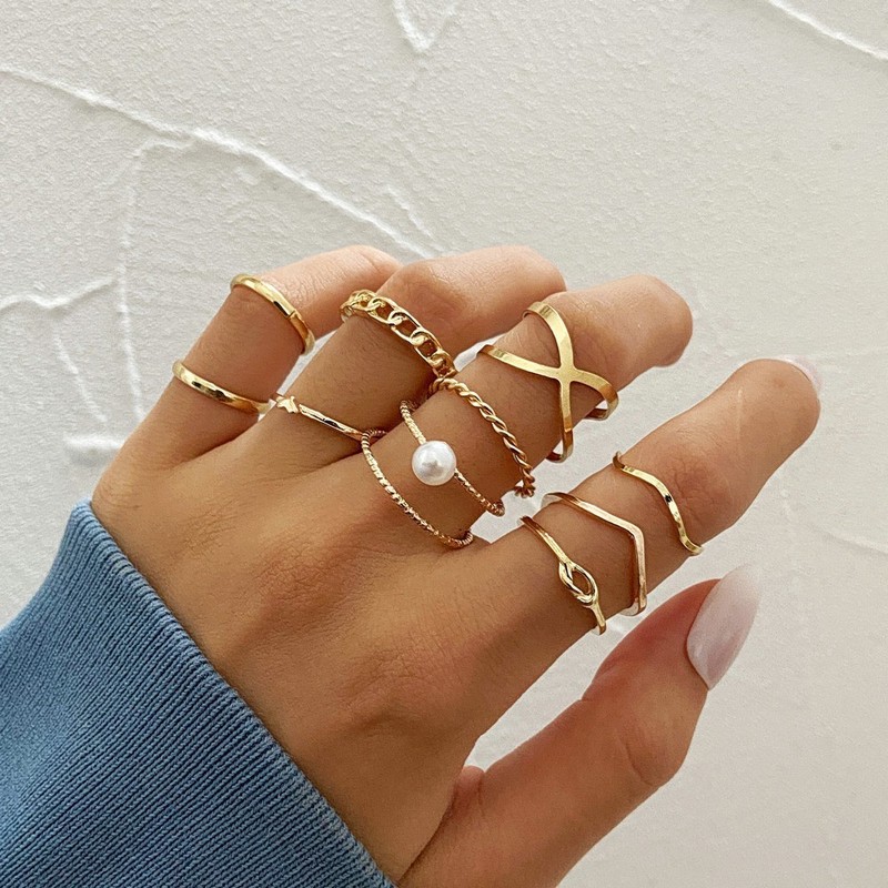 欧米の越境した新型の創意シンプルでファッション的な気質の女性のアクセサリーのカードの八卦の蝶の指輪の9セット|undefined
