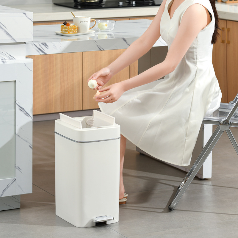 Trash Can with Gap Cleaning Pedal, Silent Double-Opening Storage Bin for Home Kitchen and Toilet, Sealed Sanitary Bin
