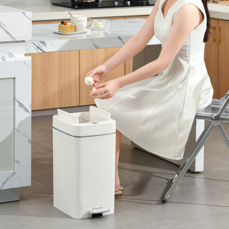 Trash Can with Gap Cleaning Pedal, Silent Double-Opening Storage Bin for Home Kitchen and Toilet, Sealed Sanitary Bin