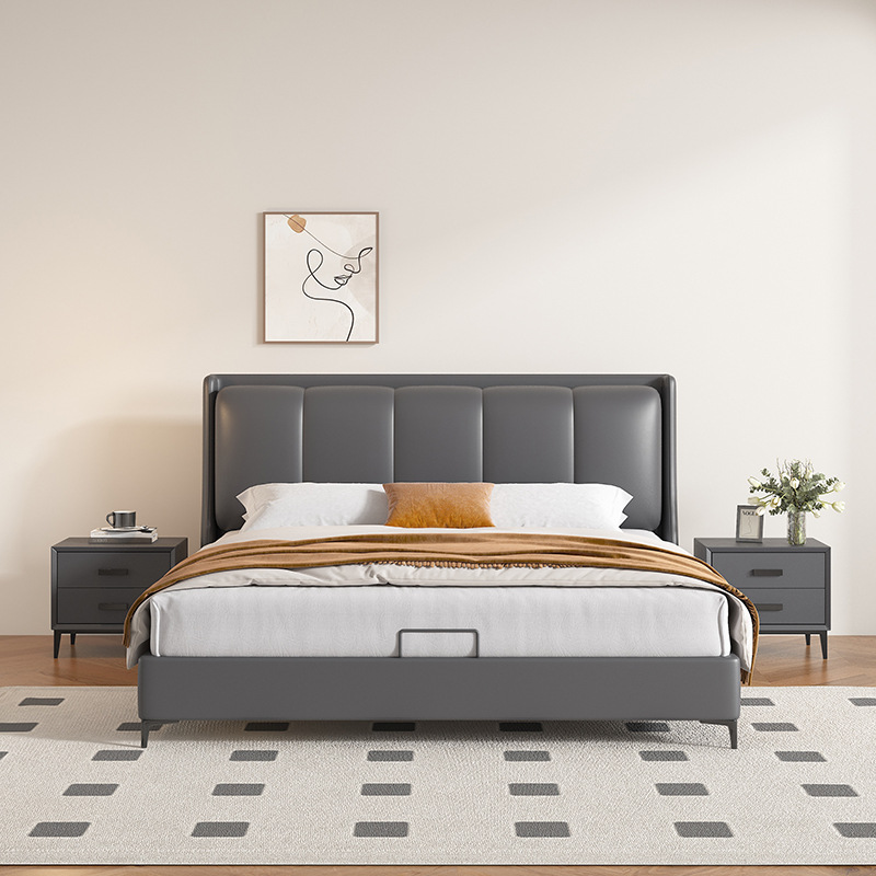 Cama doble tapizada de estilo italiano nórdico de fábrica, simple y versátil, con tres cajones, cama multifuncional de madera maciza con almacenamiento.