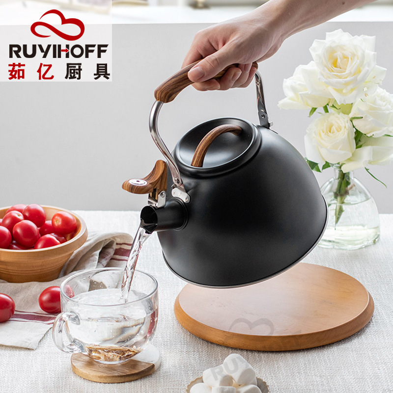 Amazon nuevo hervidor de agua de acero inoxidable negro silbato hervidor transfronterizo plegable mango hervidor de estilo europeo