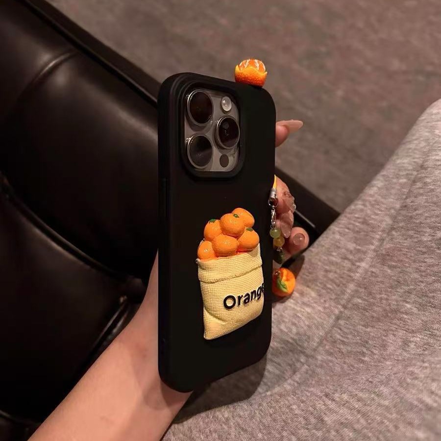 Personalidad creativa tridimensional naranja para iPhone15/16promax funda para teléfono móvil 13 Apple 14pro girl 16