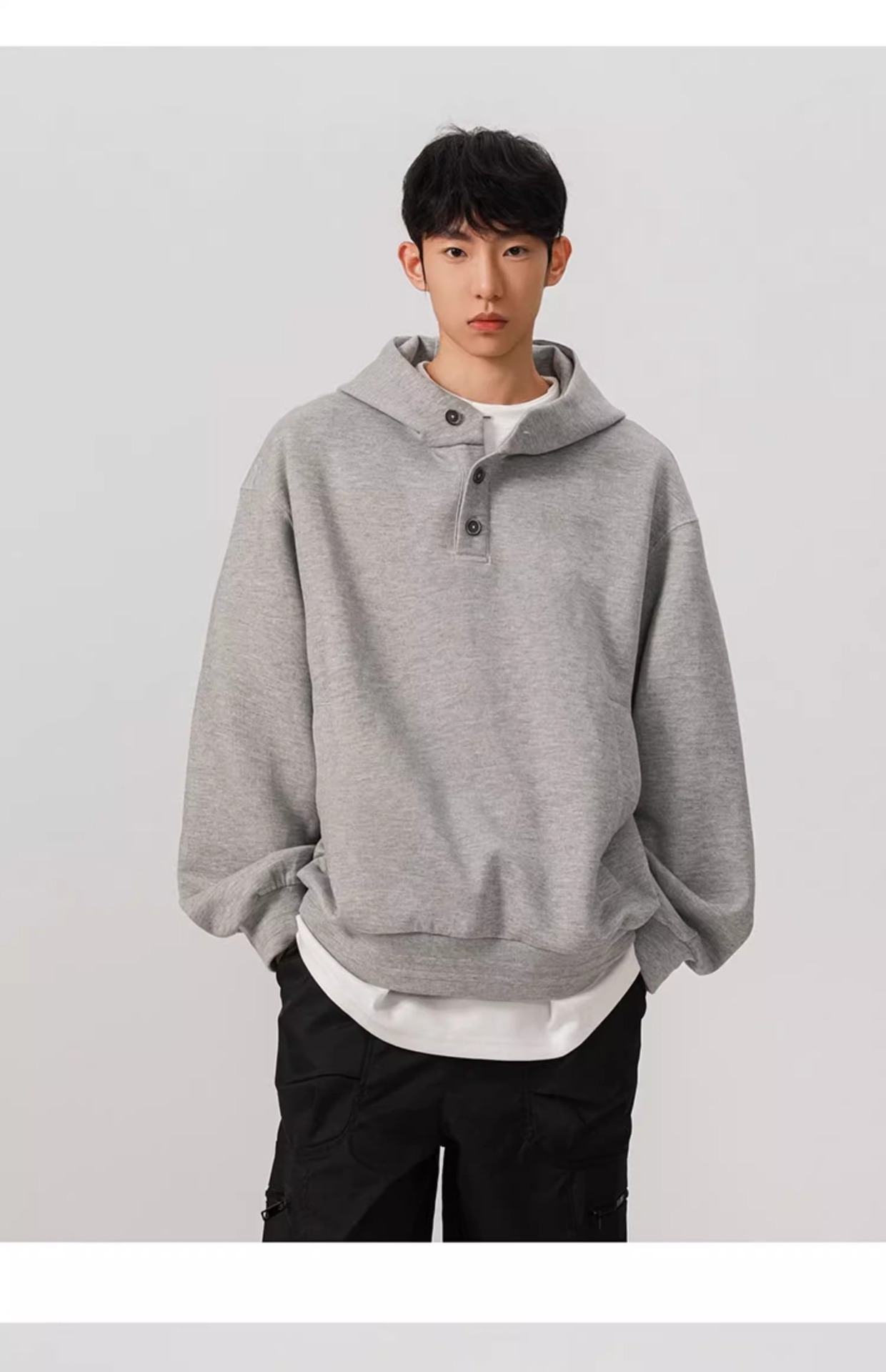 Felpa con cappuccio unisex in stile Hong Kong – Stile streetwear oversize con bottoni (M-3XL, 2 colori)_voghion.com