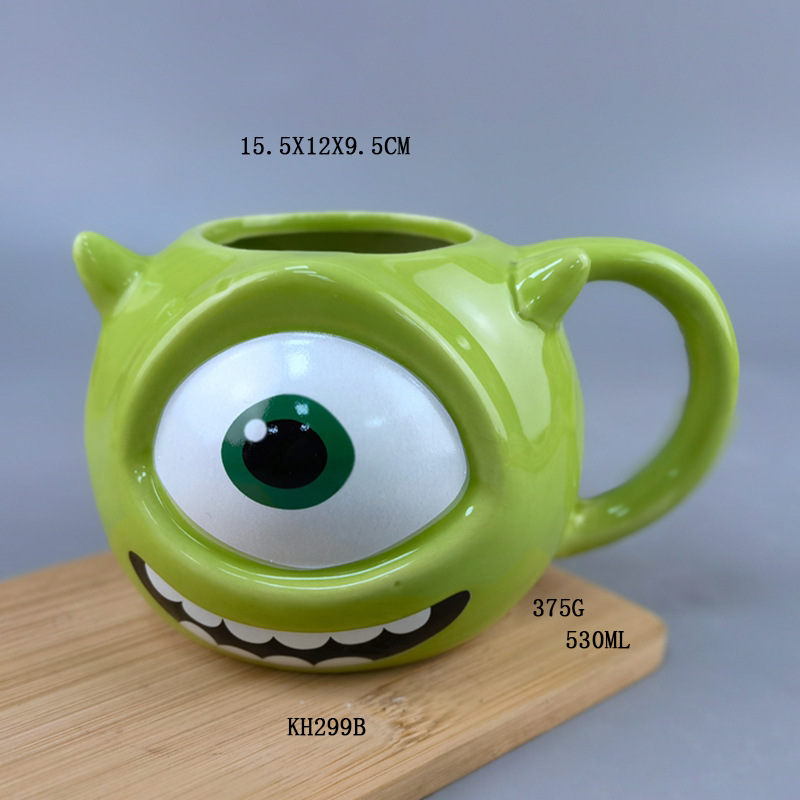 Estricta selección de regalos de navidad nueva taza exótica taza tridimensional de dibujos animados monstruo universidad mao monstruo taza de cerámica de tres ojos