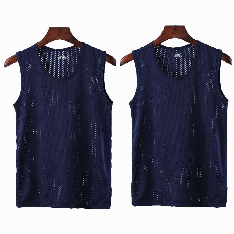 Chaleco de malla hombre deportivo ventilado hueco hielo rápido de verano camiseta sin mangas hombro amplio fábrica delgada comercio exterior al por mayor