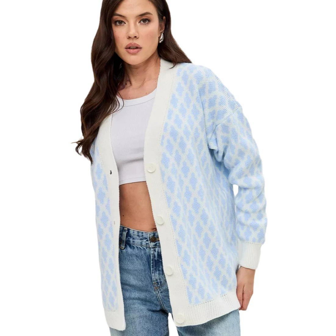 扣 排 пуговицах пуговицах single -breasted knitted cardigan outer sleeve girl