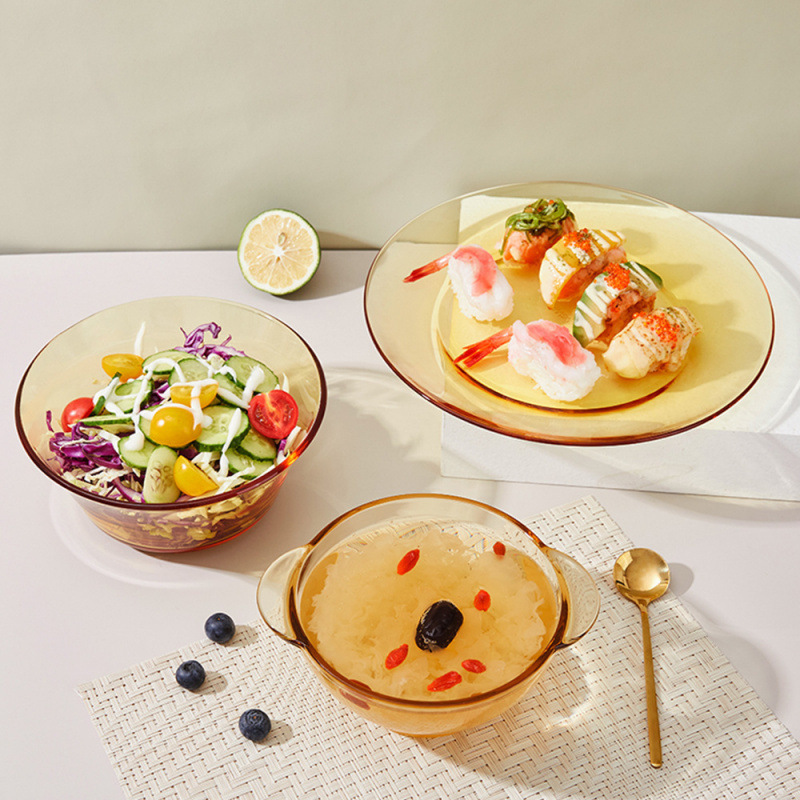 Tableware Glass Dishes and Dish Dish Household suit High Color Value Noured Bowl Double Ear Bowl Microwave Oven Tableware Glass Dishes and Dish Dish Household suit High Color Value Noured Bowl Double Ear Bowl Microwave Oven