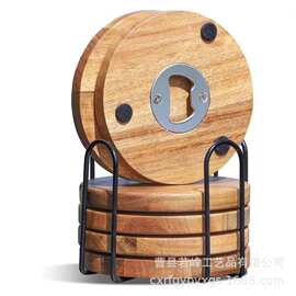 跨境木质啤酒起子圆形加厚桌面水杯垫商用酒水饮料开瓶器启瓶器