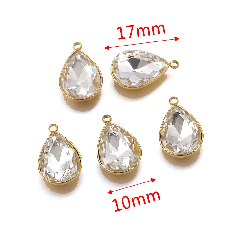 Acero inoxidable vidrio cristal colgante gotas de agua gemas de color colgante de acero titanio accesorios de joyería DIY