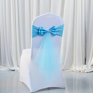 Wedding Bow Chair Back Elastic Chair Cover Decoration Hotel Ribbon Banquet Wholesale Strap Wedding Chair Back Flower