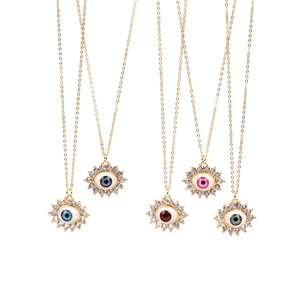 Fashion Demon Eyes Color Zircon Pendant Copper Necklace