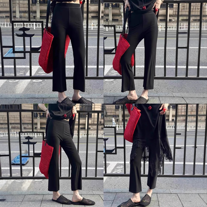 Summer Ultra-Thin Breathable Cool Sun-Protective High-Waisted Black Mask Cropped Pants for Women Slimming Versatile Straight-Leg Casual Pants Summer Ultra-Thin Breathable Cool Sun-Protective High-Waisted Black Mask Cropped Pants for Women Slimming Versatile Straight-Leg Casual Pants