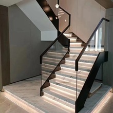 别墅新款玻璃楼梯扶手/埋卡槽玻璃扶手/包钢板楼梯扶手/玻璃栏杆