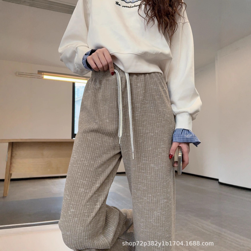 节节高女裤2025秋季新款高腰垂感休闲阔腿裤慵懒宽松显瘦直筒裤子|undefined
