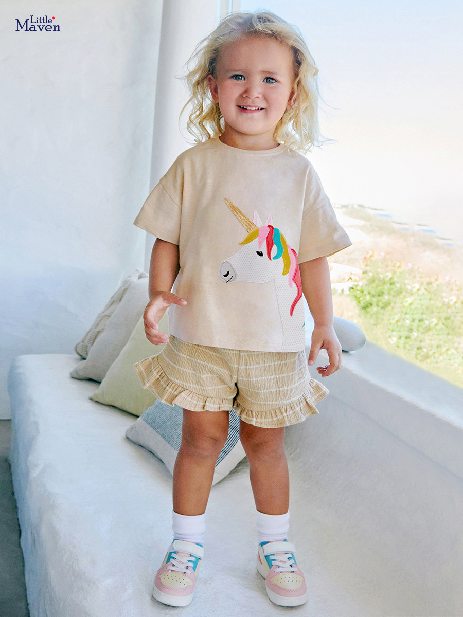 Little Maven nuevo juego infantil de verano lindo juego de dibujos animados de manga corta juego de niñas al por mayor de ropa infantil Europea y estadounidense