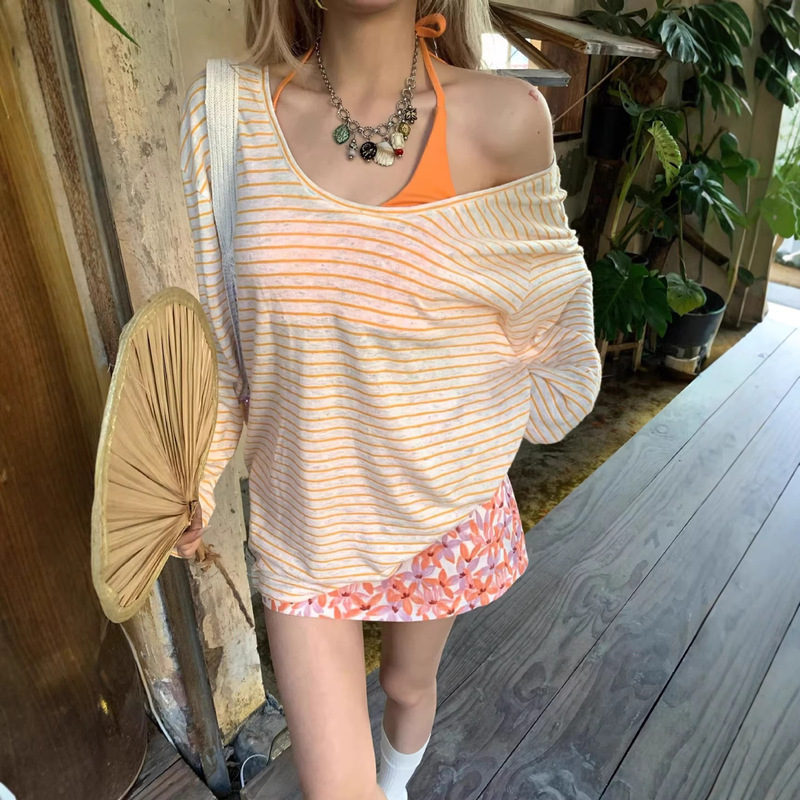 Jiaoxi Ting Women's Long Sleeve T-shirt 2026 New Spring Loose Pullover Striped Base Shirt Casual Style Hot Girl Top Jiaoxi Ting Women's Long Sleeve T-shirt 2026 New Spring Loose Pullover Striped Base Shirt Casual Style Hot Girl Top