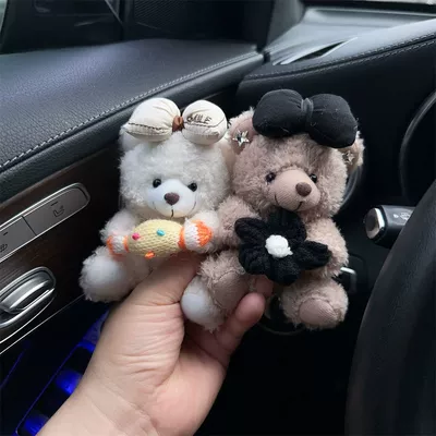 Cute Bear Car Ornament Female — Car ornaments - waist-decoration-candy-white-bear-bow-flower-bear
