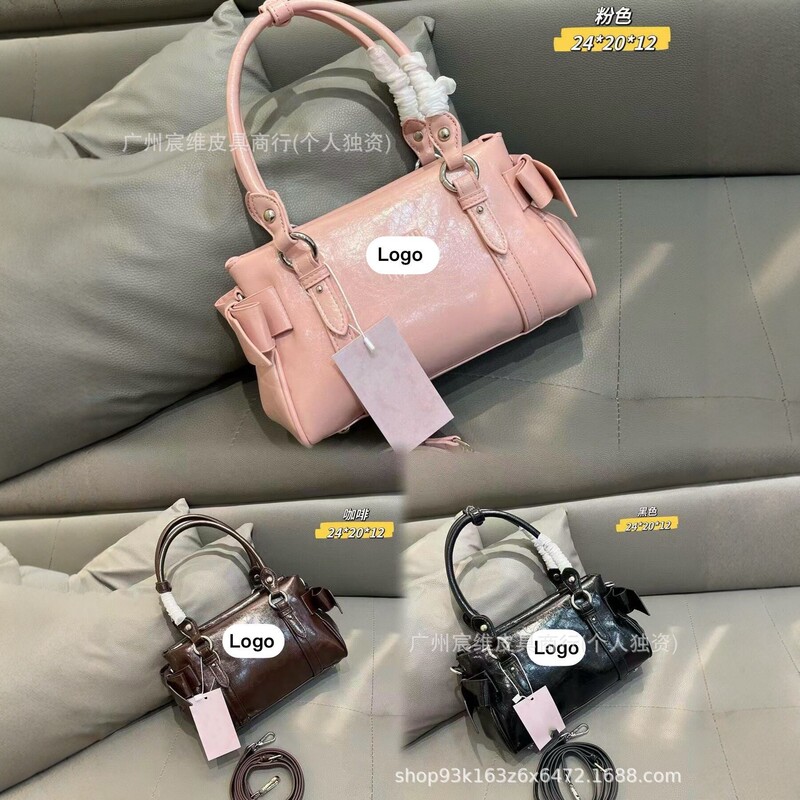 Miu New Retro Oil-Waxed Leather Handbag for Women, High-End Shoulder Crossbody Bag with Bow Decoration, Fashionable and Versatile Miu New Retro Oil-Waxed Leather Handbag for Women, High-End Shoulder Crossbody Bag with Bow Decoration, Fashionable and Versatile