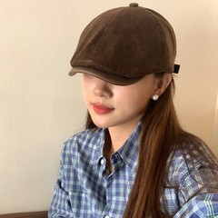 出口韩国~棕色灯芯绒复古前进帽女秋冬画家贝雷帽八角帽子报童帽