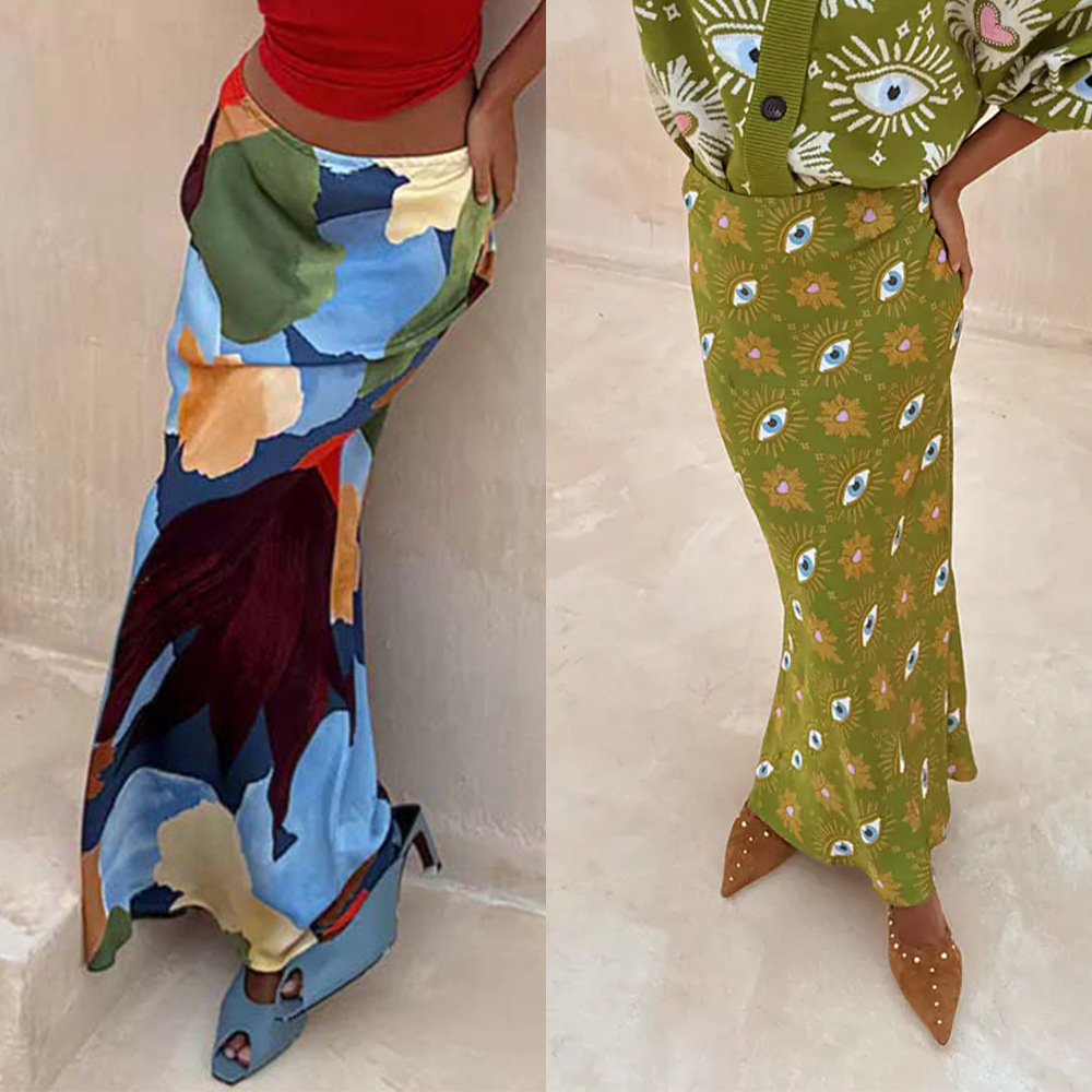 Cross-Border European and American Women's Fashion Skirt Independent Site Amazon Printed Elastic Waistband Fashion Casual Single Piece 8197