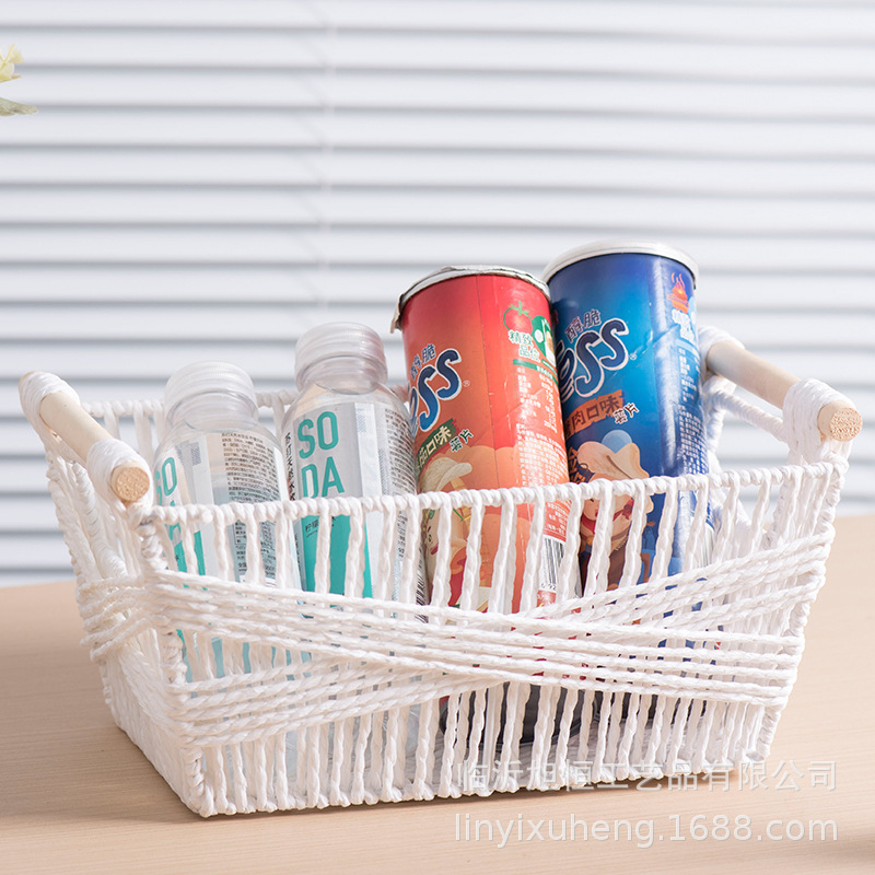 Cestas de almacenamiento de cuerda de papel cestas de almacenamiento de escritorio domésticas bocadillos cosméticos mesa de té control remoto tejido cesta de almacenamiento