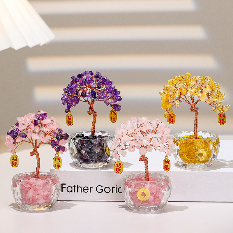 Natural Citrine Fortune Tree Amethyst Fortune Tree Ornament Office Workstation Metaphysical Desktop Decoration Gift