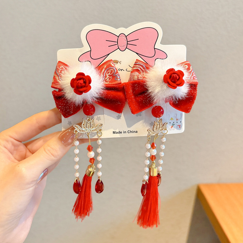 Horquillas Tradicionales Chinas para Niñas de Aleación y Terciopelo para Año Nuevo Chino