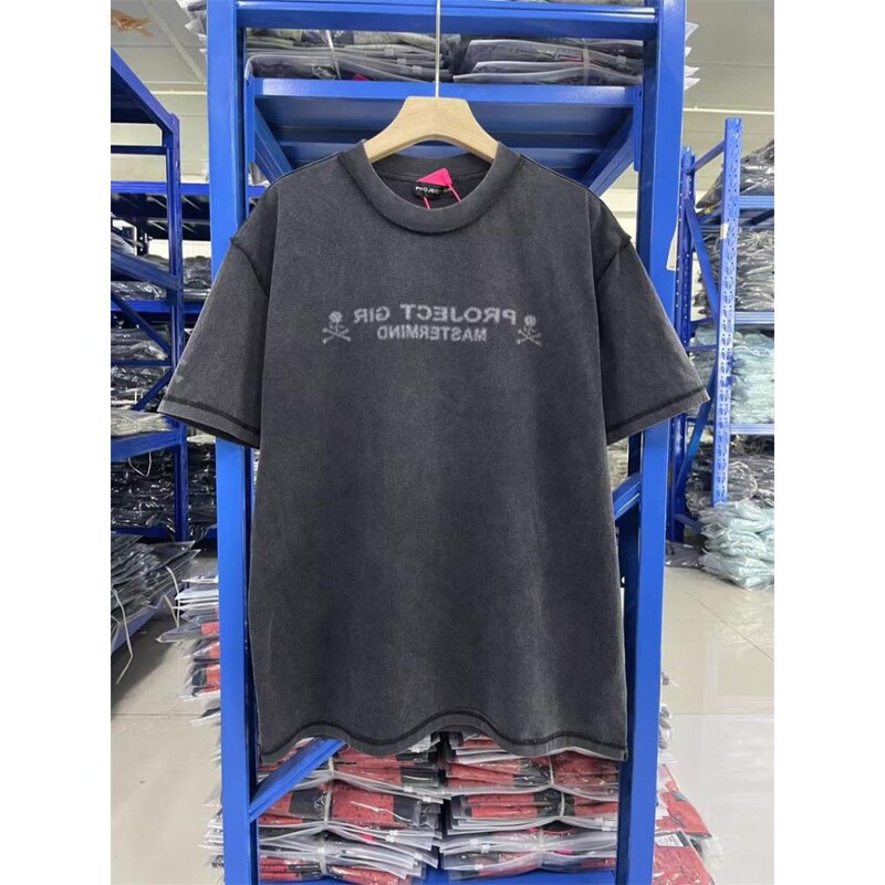 Grailz Project G/R New 25Ss Joint Skull Letter Print Round Neck Short-Sleeved Washed Black T-Shirt