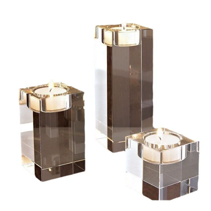 Crystal stone light luxury square candlestick ornaments romantic white crystal candlelight dinner candle holder dining table tray decoration