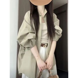 Loose Casual Sun Protection Cardigan Shirt Top Summer New Design Niche Long-Sleeved Green Shirt Jacket for Women