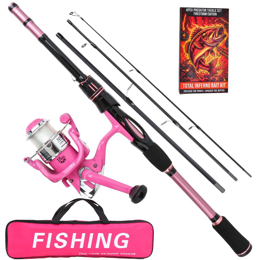 Cross-border pink 1.8M lure rod fishing gear set, four-section hand rod for outdoor fishing, wholesale from manufacturer