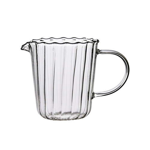 Japanese-style minimalist striped mini milk pitcher, serving jug, milk can, tea divider, heat-resistant glass cup with spout, dessert cup