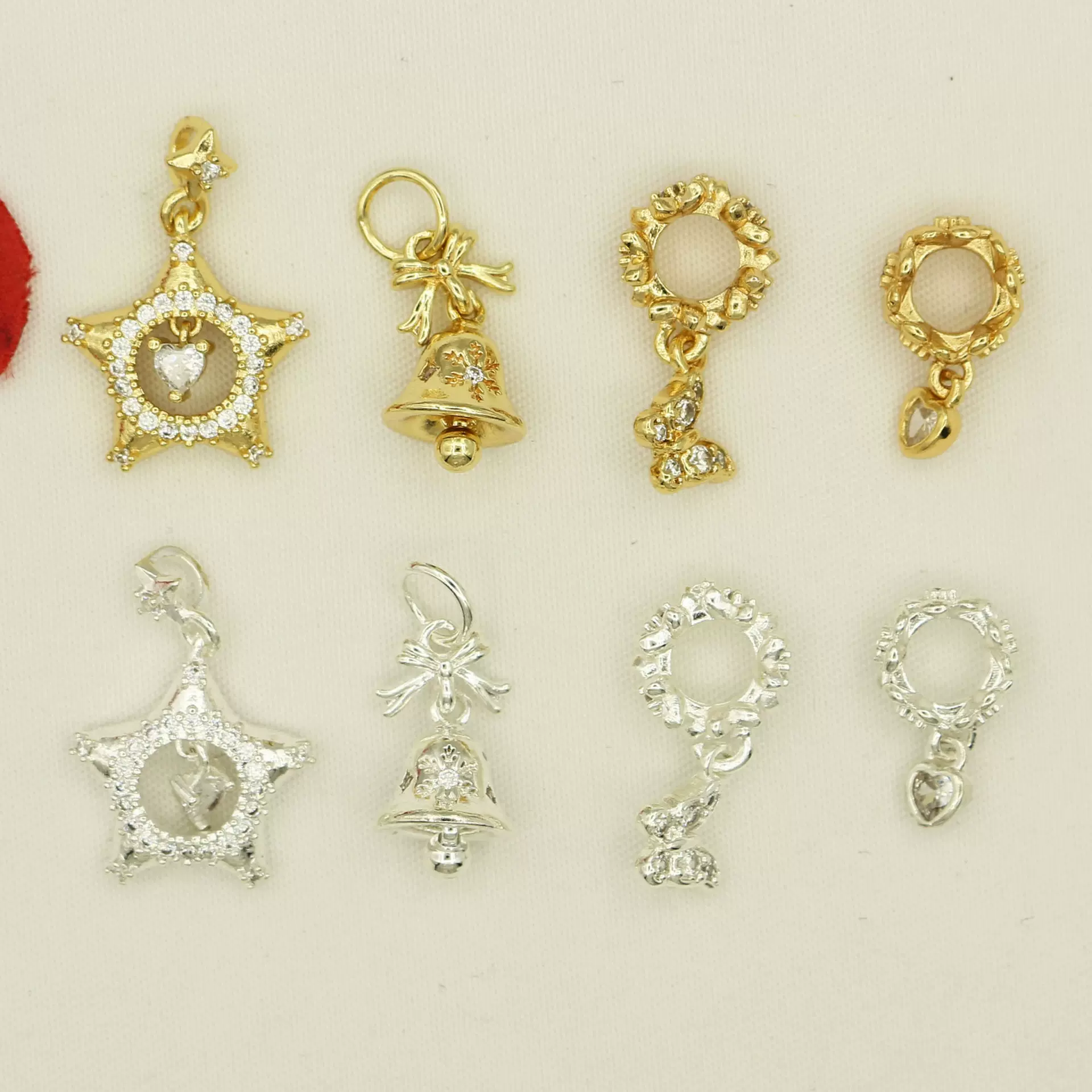 高保色18K包金镶锆灵动爱心吊坠提溜挂件水晶diy手串手链散珠配饰