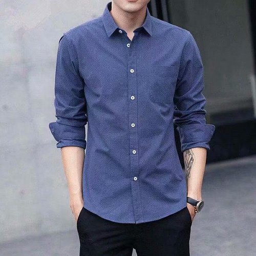 Men's Long-Sleeve Shirt 2025 Autumn New Arrival Slim Fit Korean Style Trendy Solid Color Loose Collar Shirt Casual Outerwear
