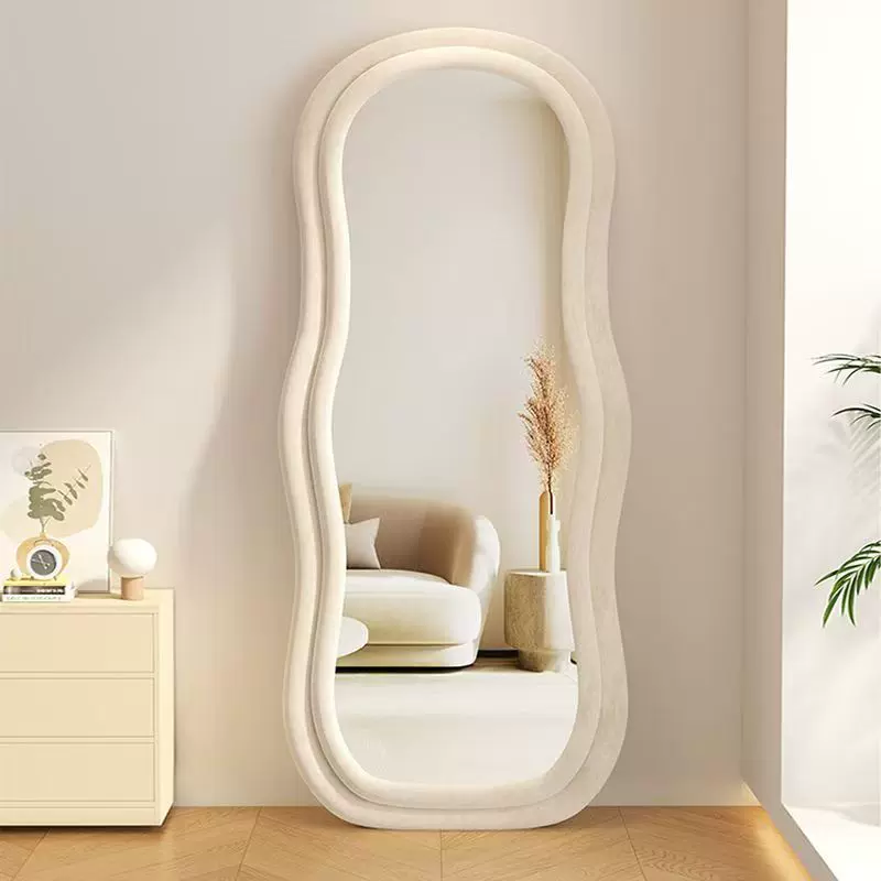 厂家批发网红ins全身镜家用女生全身 拍照落地镜异形波浪穿衣镜子