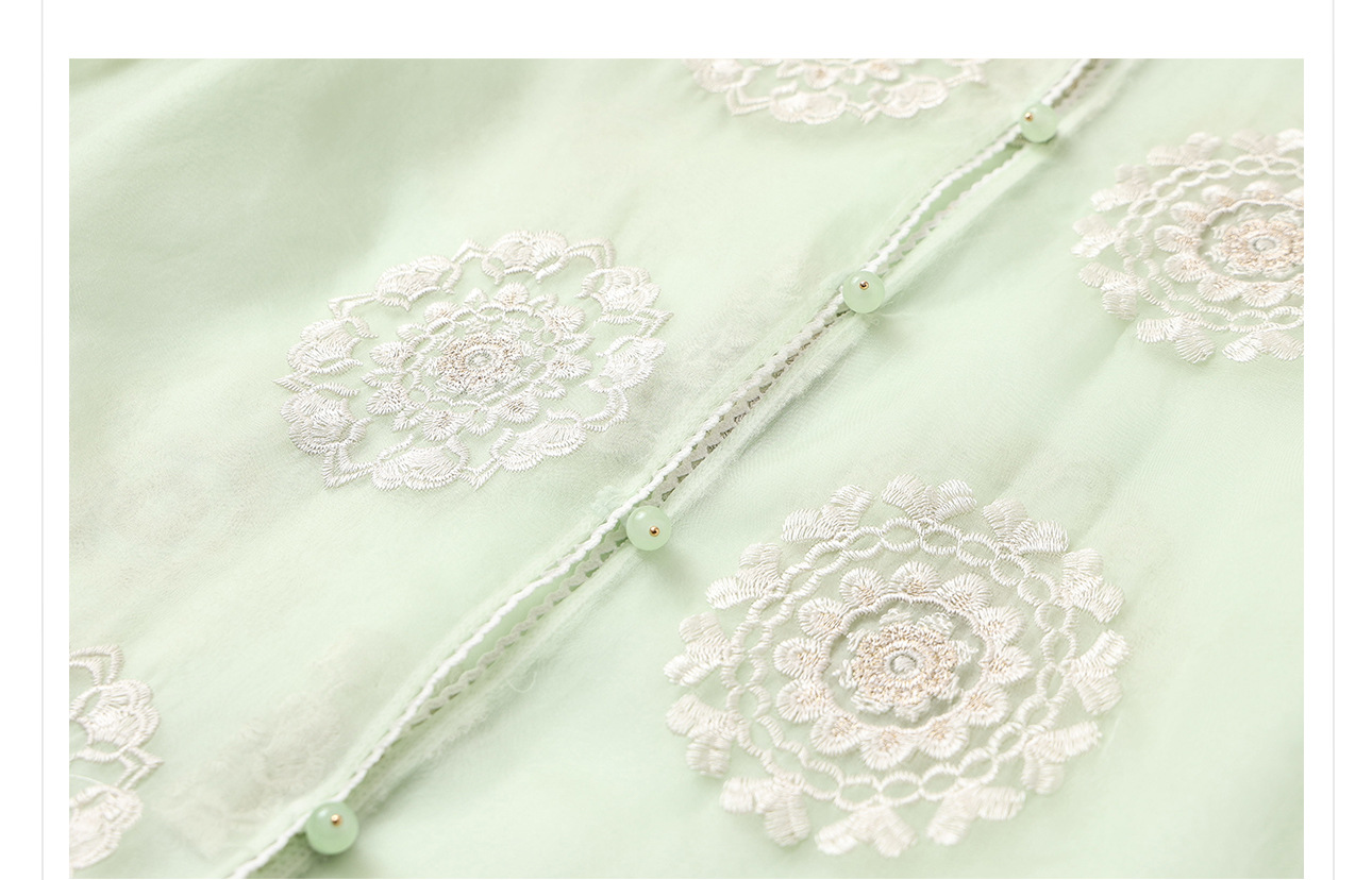 Bộ ba món áo khoác, áo vest và quần short lụa thêu sequin cao cấp kiểu Trung Quốc mới N3042 — Quần short xanh lục nhạt, Áo khoác xanh lục nhạt, Gi lê xanh lục nhạt chi tiết 29