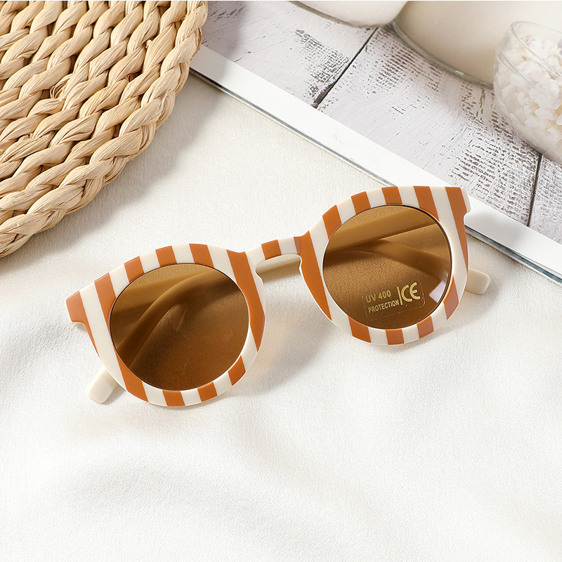 Cool Style Stripe Plaid Pc Oval Frame Full Frame Kids Sunglasses display picture 5