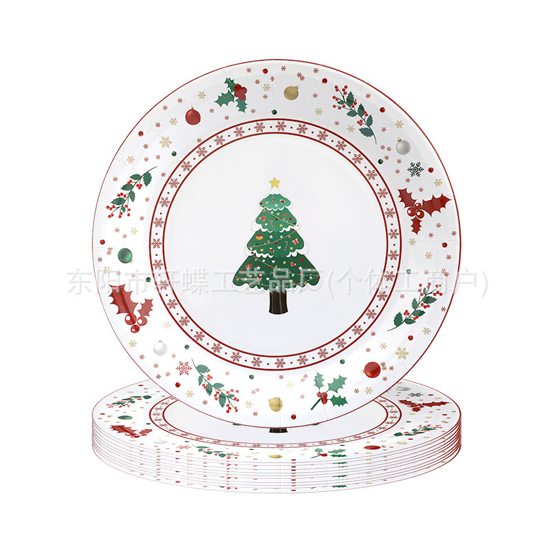 クリスマス装飾シーンパーティーテーマ食器セット使い捨て紙皿四角い食事皿クリスマスツリー皿|undefined