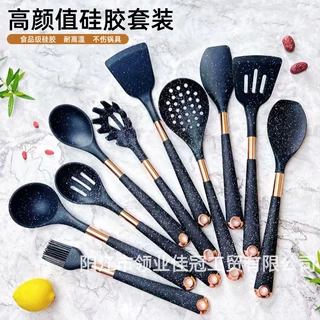 跨境新款钻石纹硅胶厨具10件套硅胶锅铲汤勺厨房用具家用硅胶厨具