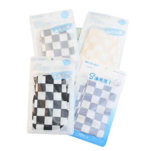 Summer Sun Protection Ice Sleeve for Women, Arm Protector Ice Silk Sleeve Cover, Fashion Printed Long Five-Finger Checkered Sleeve, Wholesale