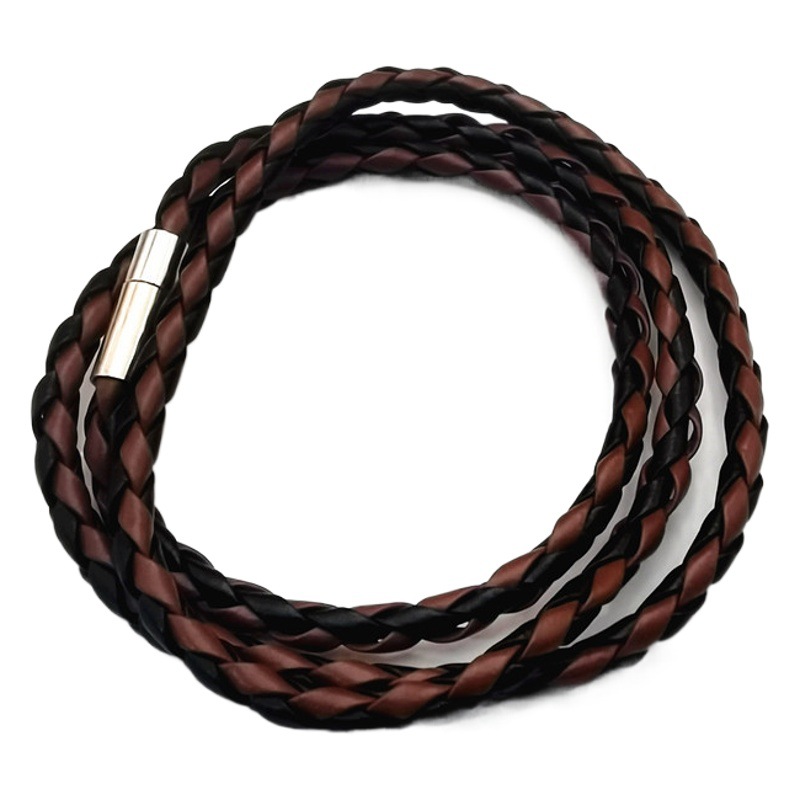 Comercio exterior europeo y americano 4mm pulsera de cuero de tres anillos simple pulsera de múltiples capas plug-in hebilla multicolor pulsera tejida de cuero al por mayor