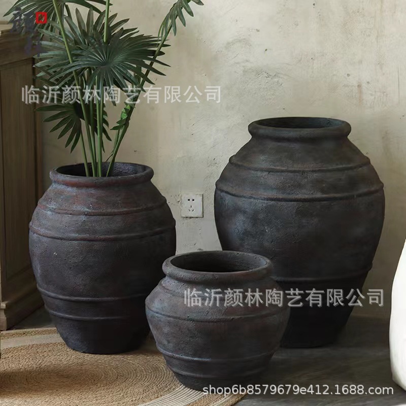 Gran vasija de cerámica de aterrizaje decoración residencial vasija de cerámica retrógrado vasija de cerámica flor de viento silencioso vasija de magnesio de barro gran vasija de flores decoración de sala de estar