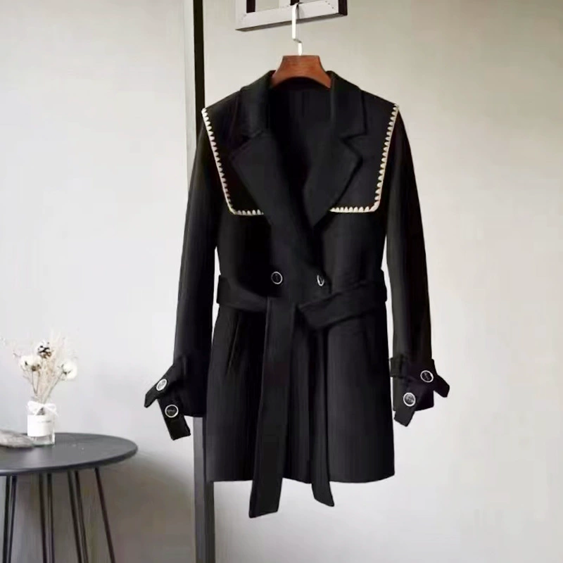 Осень-зима 2022, новое двустороннее шерстяное пальто, Женское шерстяное пальто средней длины, свободная элегантная женская одежда, приталенная