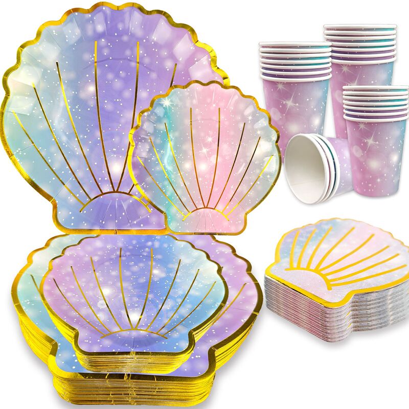 Spot Shell Special-Shaped Plate Disposable Paper Plate Tableware Birthday Party Supplies Decoration Set Napkin Cup Cake
