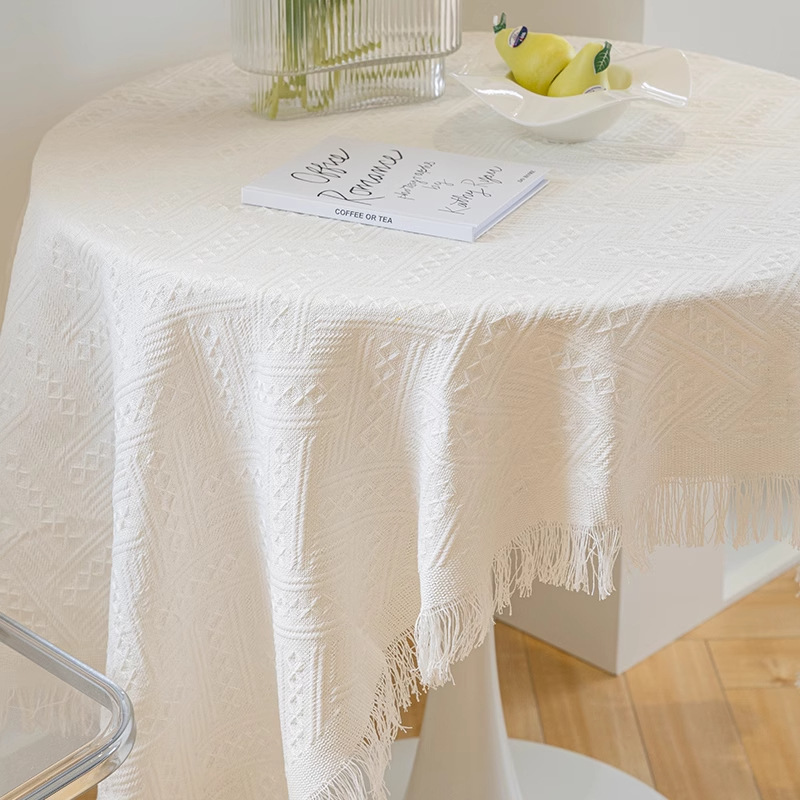 Topa de mesa blanca ins estilo nórdico mesa redonda tela cuadrada de almohadilla de alta calidad tela de mesa de comedor lujosa francesa tela de fondo