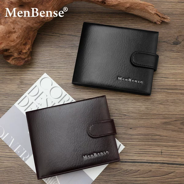 High-End Genuine Leather Texture Horizontal Business Men's Wallet with Hidden Thread Craftsmanship, Short Wallet with Buckle, Multi-Card Slot Hinge Bag