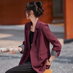 春秋新款韩版休闲西装外套女2025宽松大件气质西服上衣拼接双排扣