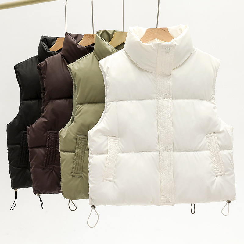Winter Vest Autumn and Winter Thickened Joker Sheepskin Down Cotton Vest Foreign Trade Women's PU Vest Jacket